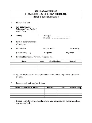 SBI Traders Easy Loan Scheme Application Form