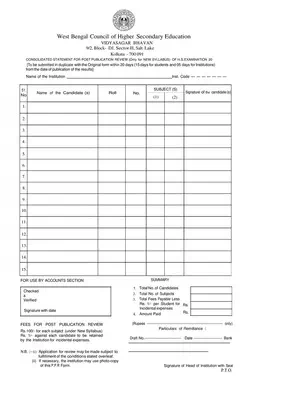 WBCHSE Consolidation Statement for Post Publication Review Format